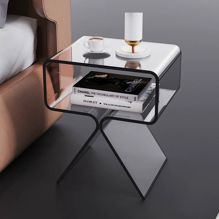 26-inch AVALON acrylic side table in transparent black, displayed on a white background.