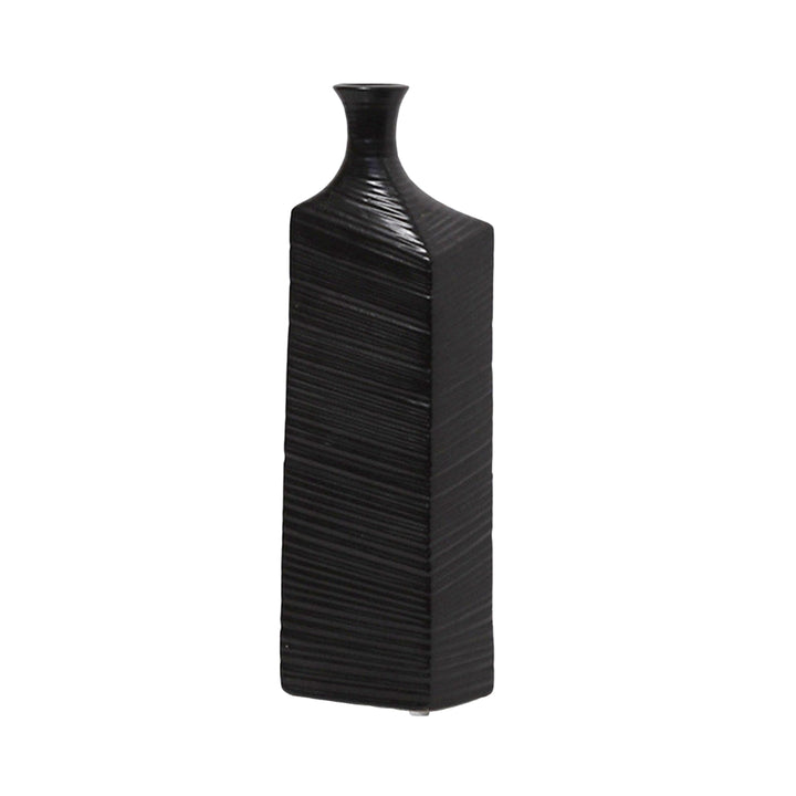 Small black AARA ceramic floor vase, 20 inches, on white background.