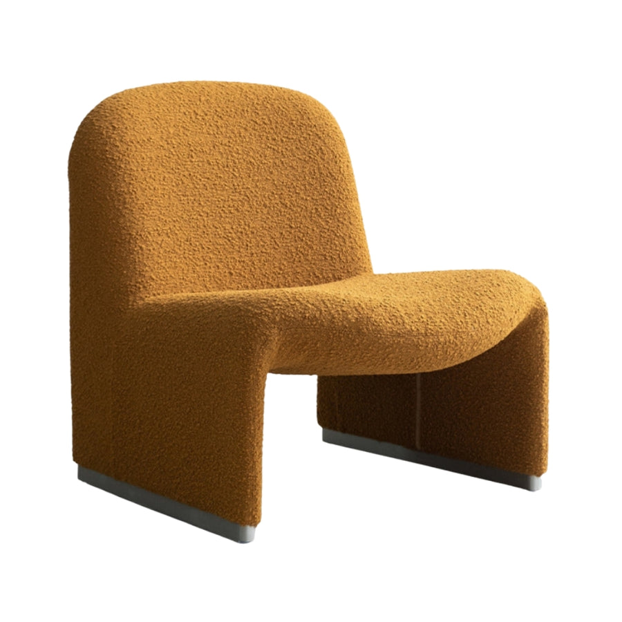 ALKY CHAIR by Giancarlo Piretti for Artifort in pumpkin yellow, on white background.