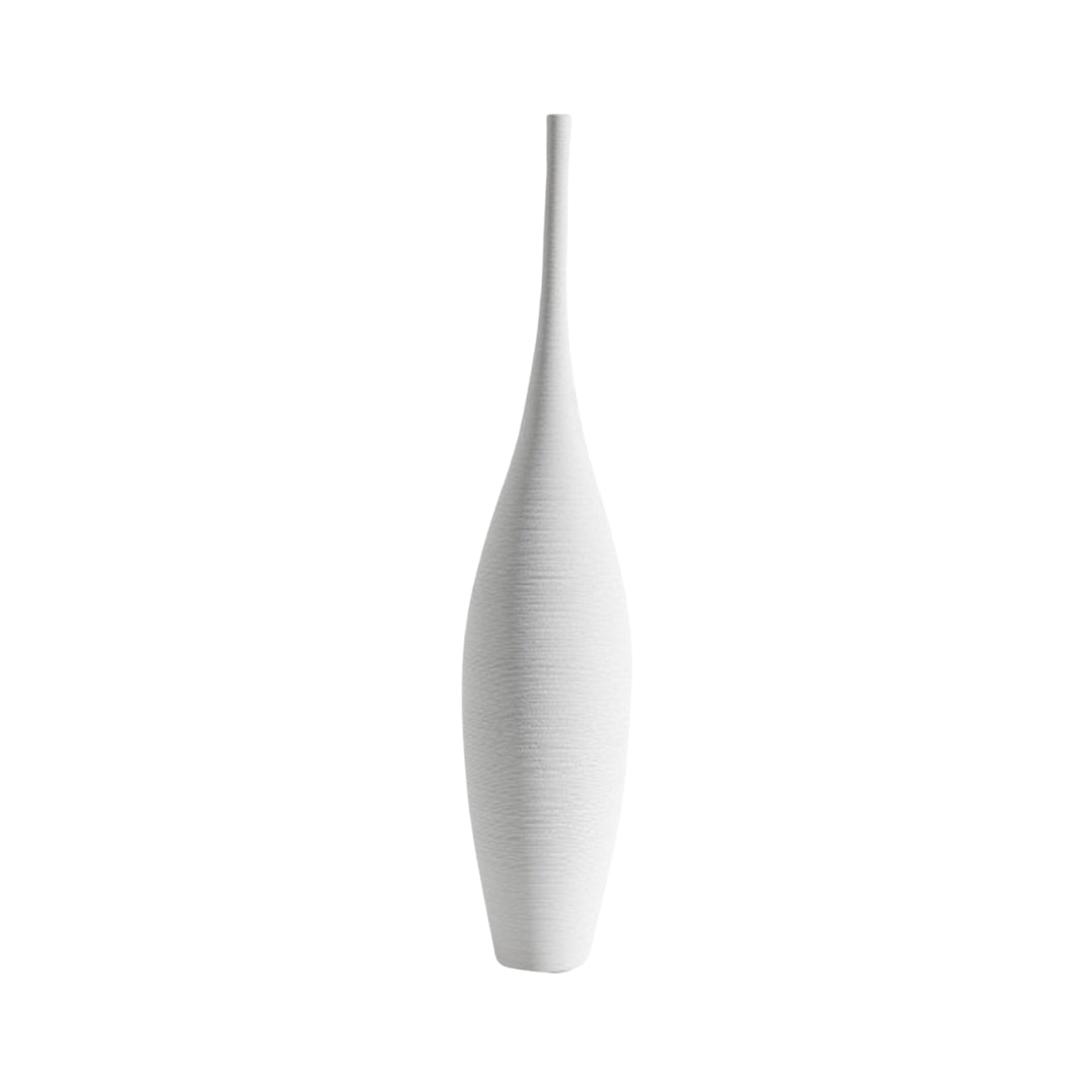18-inch BEHANMEI ceramic floor vase in Pearl White Corian, modern appearance, displayed on a white background.