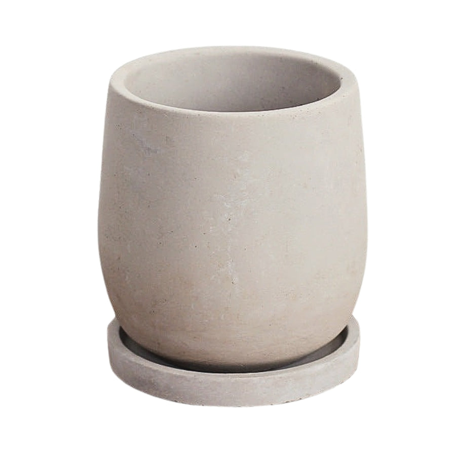 6-inch CEM concrete flower pot, sturdy and minimalist design, from Penhouse Studios, luxury interior design, displayed on a white background.