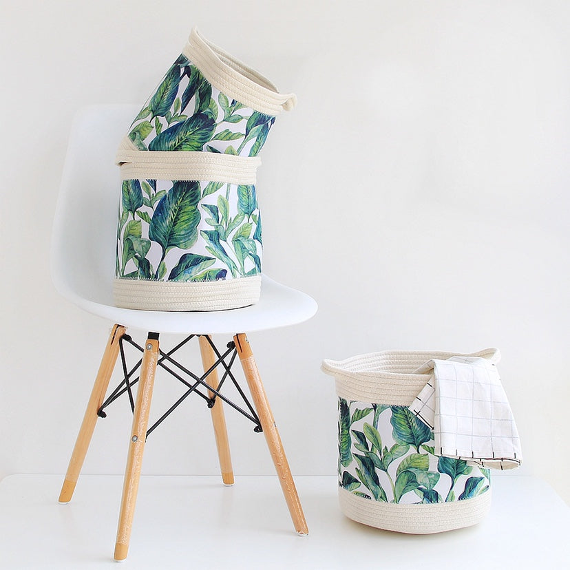 Wäschekörbe Floral Wäschekorb 18" aus Leinen 'Leaf Green' badezimmer cj decor Facebook herbst korb wohnaccessoire wäschekorb